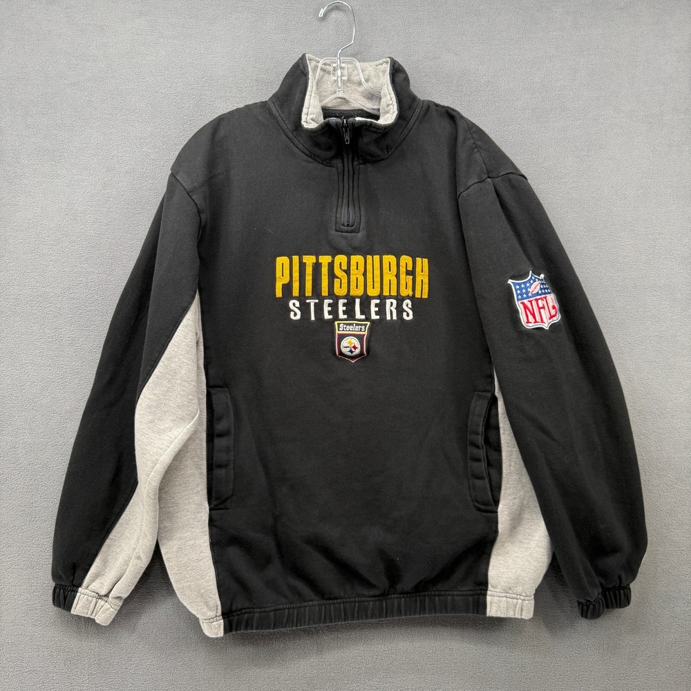 Pittsburgh Steelers Sweatshirt NFL Mens Large Quarter Zip Pullover Black